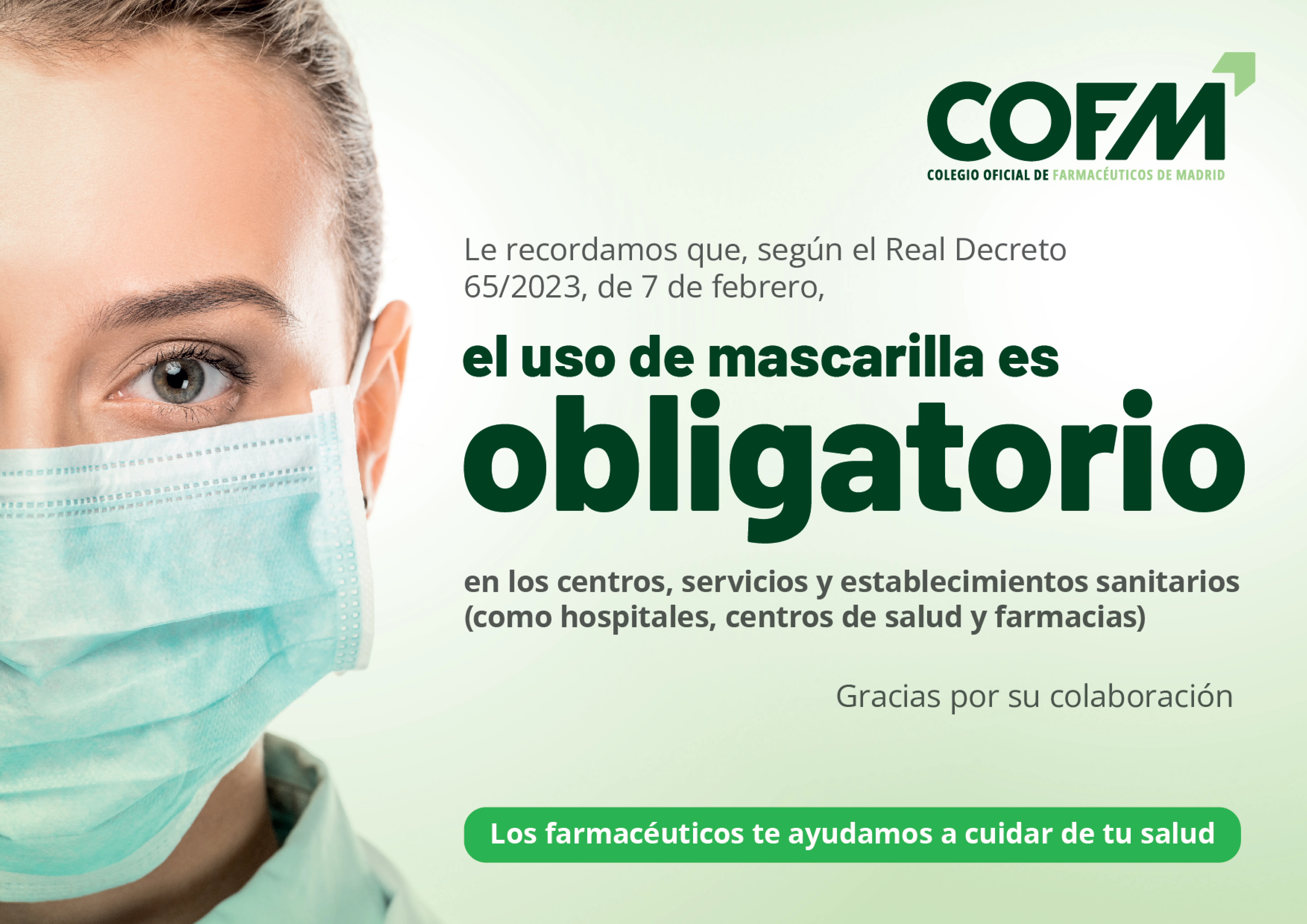 Cartel de uso obligatorio de mascarillas en las farmacias