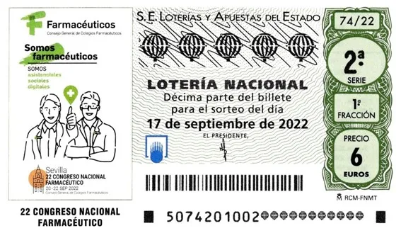 El 22 Congreso Nacional Farmacéutico protagoniza el décimo de Lotería Nacional del 17 de septiembre